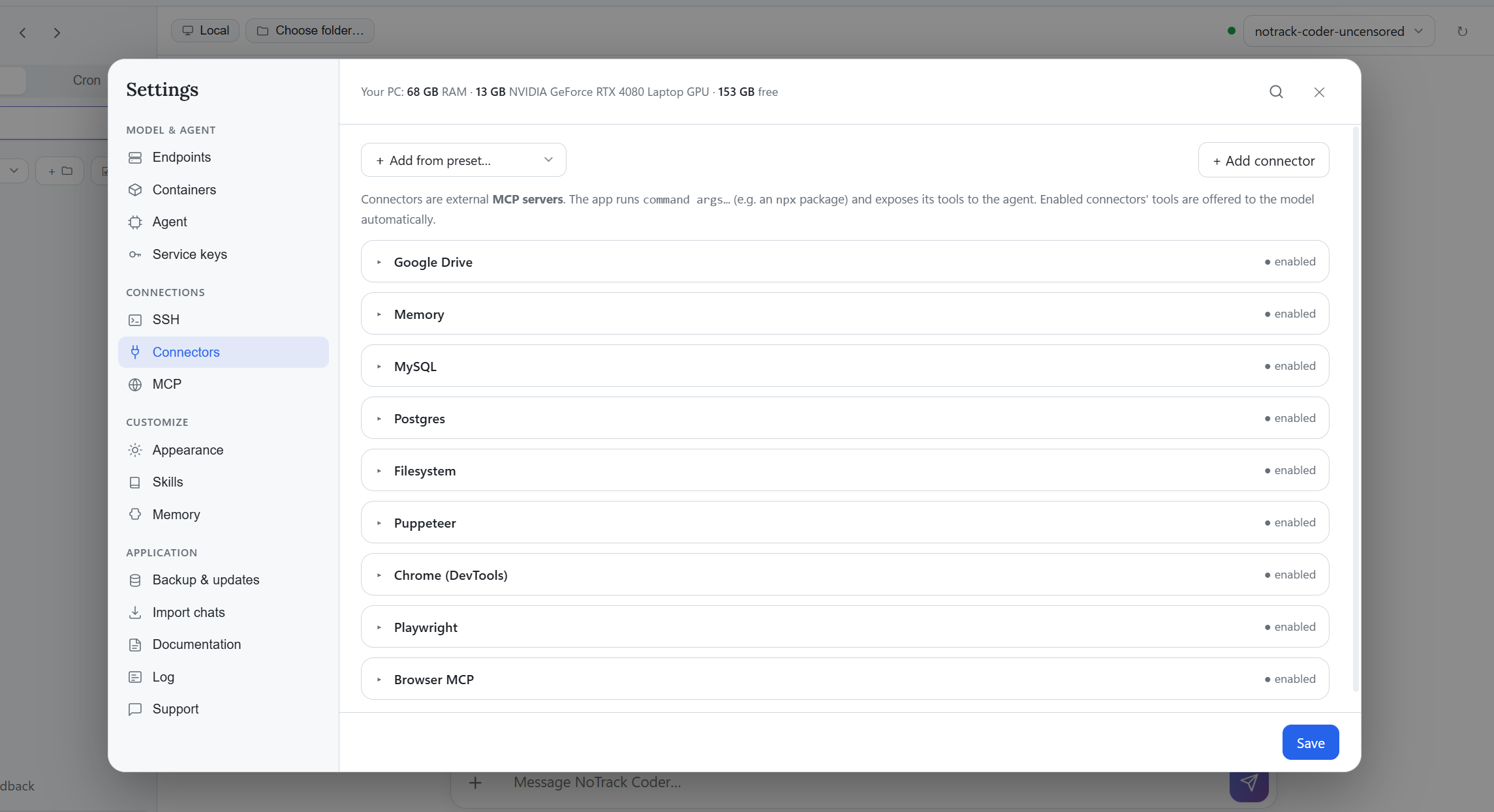Reference connector configuration: external context for a task.